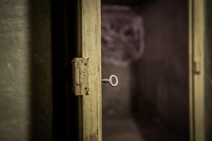 Door of the former one búnker placed at the headquarters of Mutua Universal in Barcelona